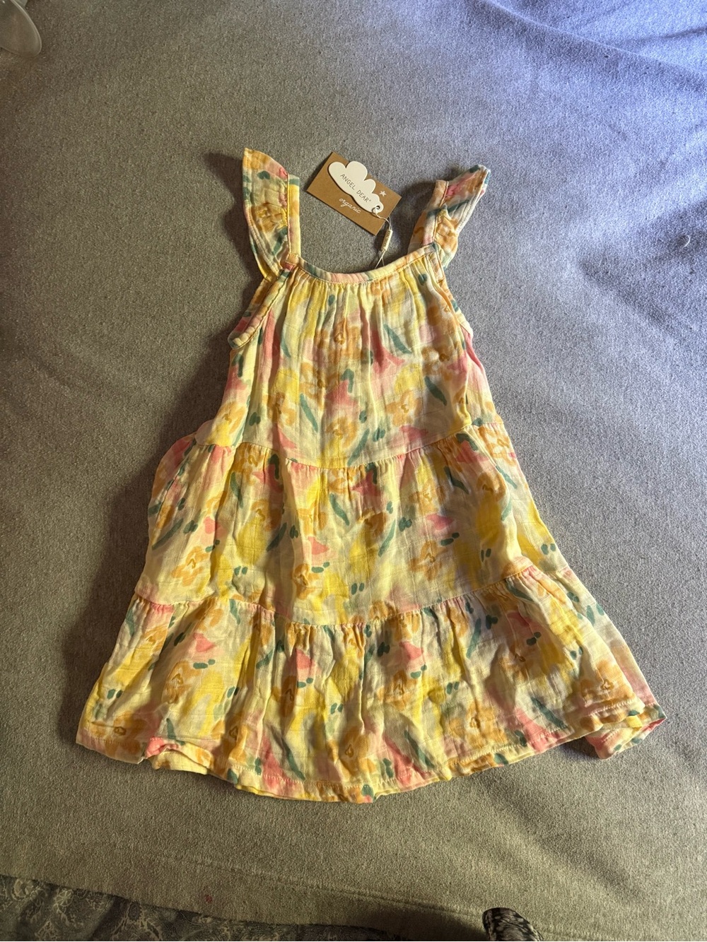 Angel Dear Yellow Floral Ruffle-Strap Tiered Dress